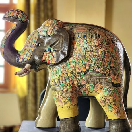 Elephant Sculpture paper mache decor - Mughal Trumpet Made in Kashmir India-