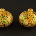 Hand painted trinket boxes (sold as a pair)-3 inches-Paper mache laquered-