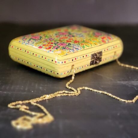 Paper Mache Clutch with Yellow base and Hazara Floral Lacquered design