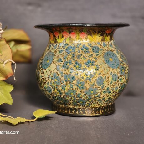 Vintage Real Gold Antique Round Vase - Handmade Paper Mache Painted in Kashmir India, Perfect for Housewarming and Vintage Decor (1990s)