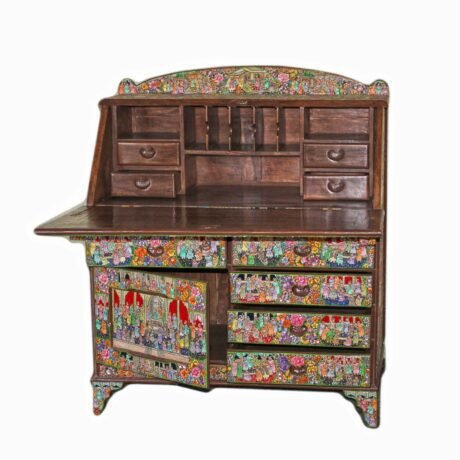 Unique Handcrafted Walnut Wood Desk – A Fusion of Elegance and Kashmiri Paper-Mache Artistry