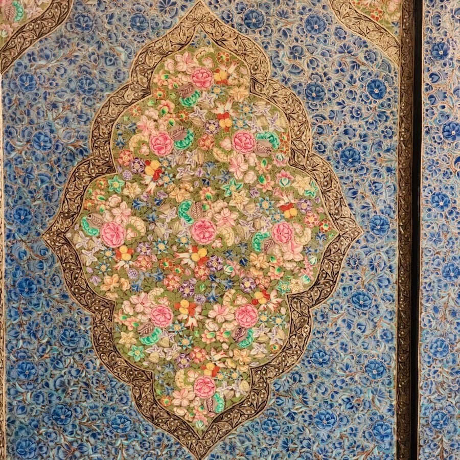 wall divider floral blue2 Floral Wooden Room Divider - Dual Art Themes, Floral Masterpieces-paper mache Kashmir