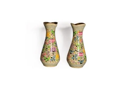 Paper Mache Flower Vase Pair,Flower vase pair handcrafted brass and paper mache lacquered-