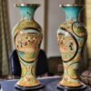 25" Tall Lacquered Floral Vase Pair - Metallic Colors on Paper Mache