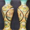 25" Tall Lacquered Floral Vase Pair - Metallic Colors on Paper Mache