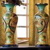 25" Tall Lacquered Floral Vase Pair - Metallic Colors on Paper Mache