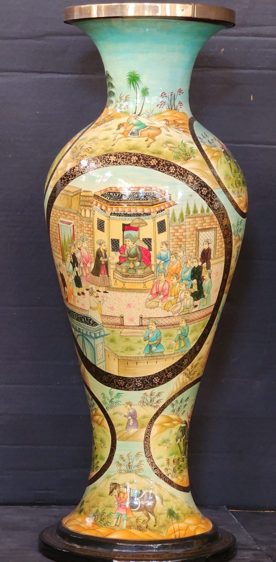 25" Tall Lacquered Floral Vase Pair - Metallic Colors on Paper Mache