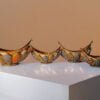 Paper Mache and Brass Fruit Bowls Set Description: Elevate your home or office decor with our stunning set of four Paper Mache and Brass Fruit Bowls