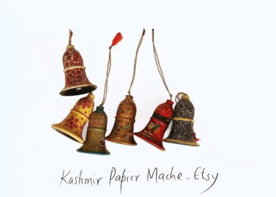 Ceiling decor bells made of paper mache, generally used as Christmas decor for kids desks, handmade jingle bell sets