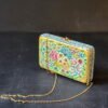 Clutch-Handcrafted in Kashmir-Paper Mache Clutch with Embossed Floral Lacquered Art-8 inch