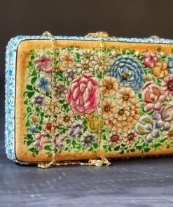 Clutch-Handcrafted in Kashmir-Paper Mache Clutch with Embossed Floral Lacquered Art-8 inch