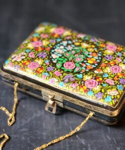 Clutch-Handmade Kashmir Paper Mache Clutch with Hazara Floral Lacquered