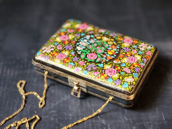 Clutch-Handmade Kashmir Paper Mache Clutch with Hazara Floral Lacquered