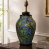Floral Artistic Lamp Base - Handcrafted blue paper mache with mid-century art deco design