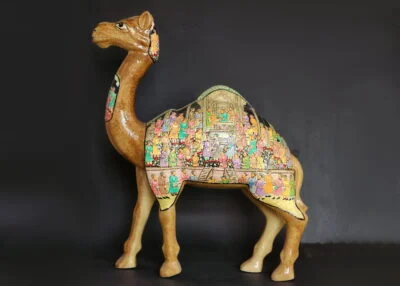 Exquisite Camel Statue Figurines: Antique Paper Mache Mughal Design Sculpture Ornaments for Home Decor