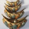 Exquisite Paper Mache and Brass Fruit Bowl Set with Floral Motifs - Set of 4