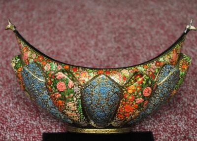 Exquisite Paper Mache and Brass Fruit Bowl Set with Floral Motifs - Set of 4