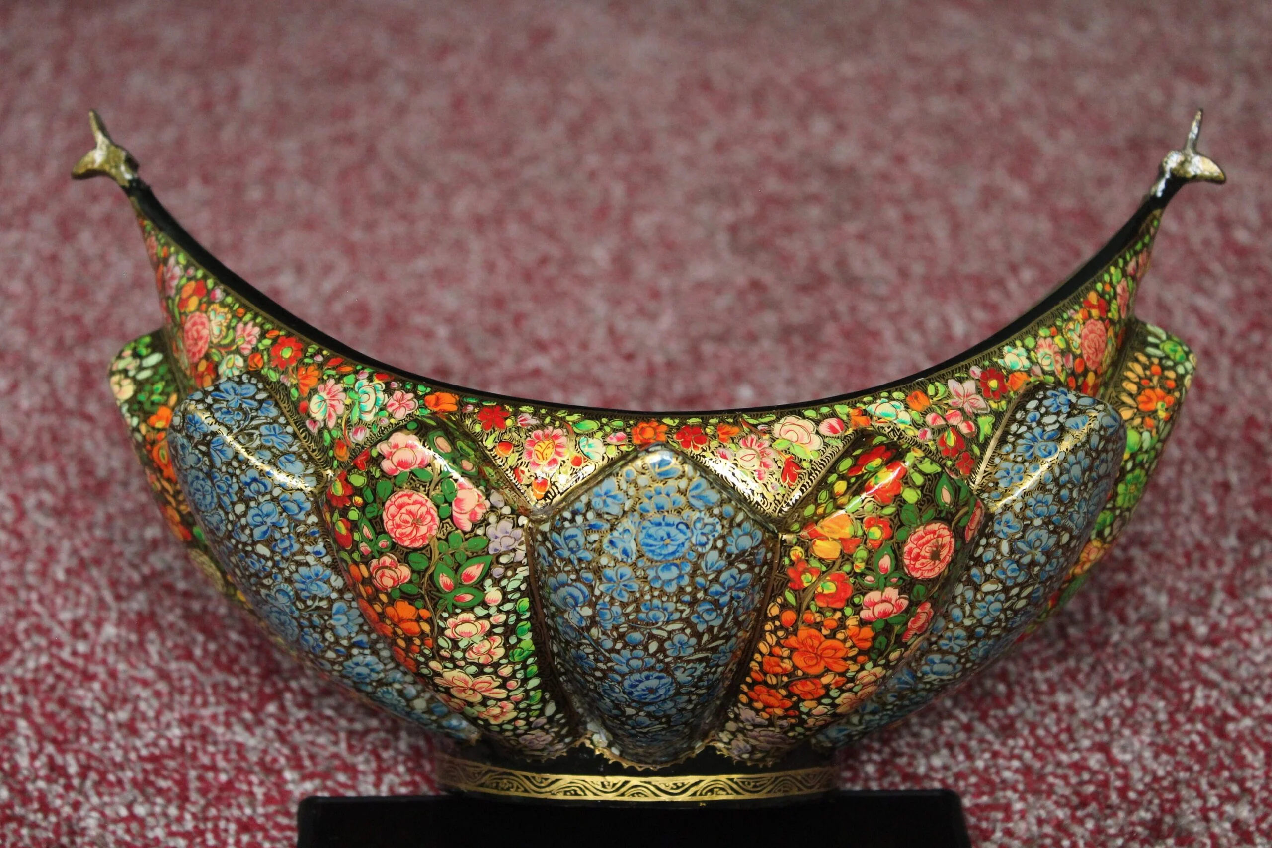 Exquisite Paper Mache and Brass Fruit Bowl Set with Floral Motifs - Set of 4