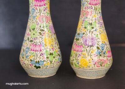 Flower vase pair handcrafted brass and paper mache lacquered-