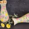 Flower vase pair handcrafted brass and paper mache lacquered-