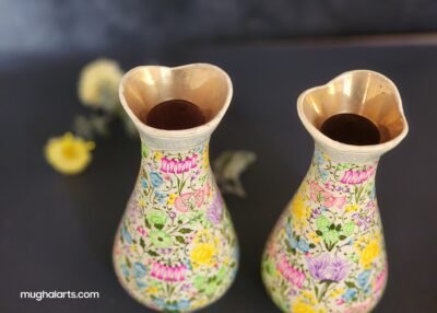 Flower vase pair handcrafted brass and paper mache lacquered-