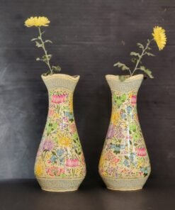 Paper Mache Flower Vase Pair,Flower vase pair handcrafted brass and paper mache lacquered-