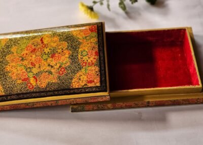 Gold painted box personalized gift box for women, jewelry storage anniversary gift handmade from Kashmir papier mache-