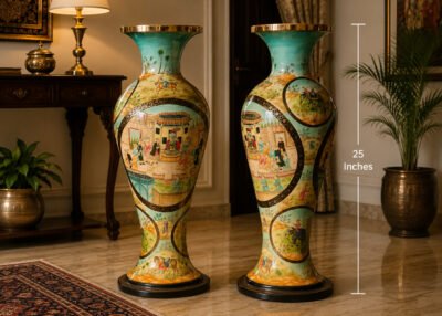 all Lacquered Floral Vase Pair - Metallic Colors on Paper Mache