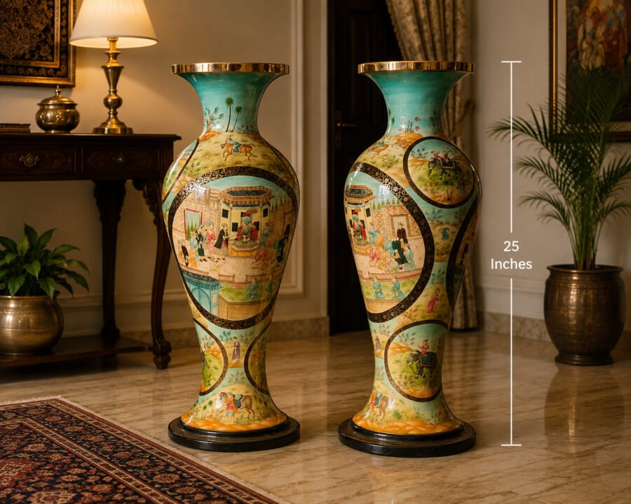 all Lacquered Floral Vase Pair - Metallic Colors on Paper Mache