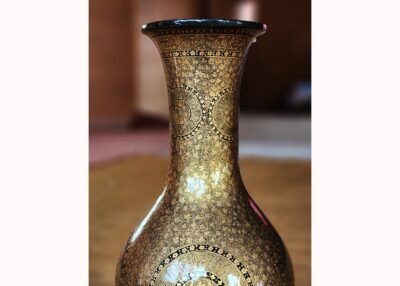 Handmade Kashmiri vase Papier Mache - 16'' Tall with Gold Chinar Leaf Painting, Perfect for Bedroom Decor or Wedding Gift
