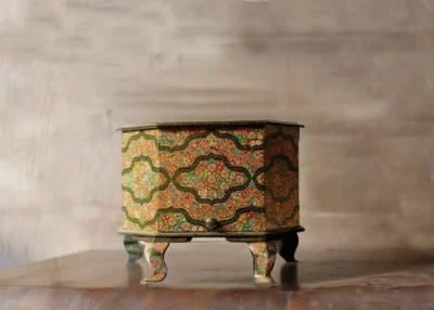 Handmade Jewelry Trunk, table desk with real gold art, a perfect bedroom piece-