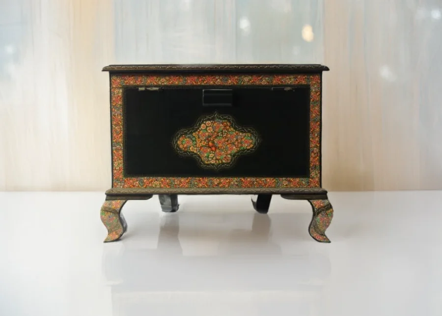 Handmade Jewelry Trunk, Jewelry trunk Handmade table desk with real gold art, a perfect bedroom piece-