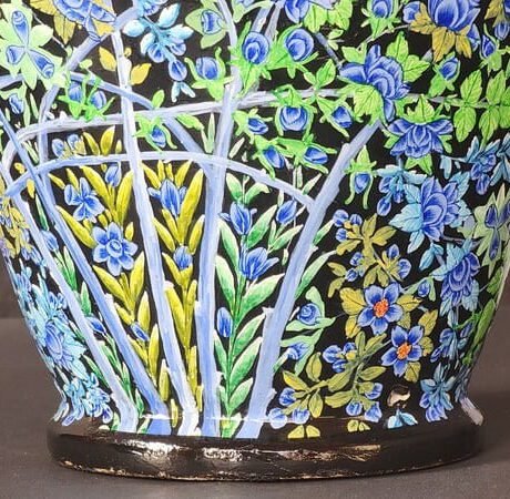 Lamp base Blue floral mid century decor made of paper mache in Kashmir-