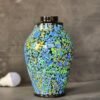 Lamp base Blue floral mid century decor made of paper mache in Kashmir-