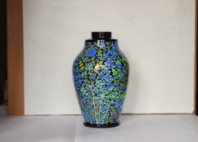 Lamp base Blue floral mid century decor made of paper mache in Kashmir-