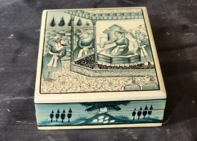 Mughal hand painted earring organizer trinket jewelry box art personalized gifts wooden with lid made with paper mache folk art