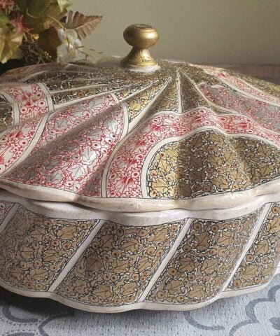 Paper mache bowl with lid, Painted with sycamore foliage , this is a Handmade Bowl for wedding gift and decoration-