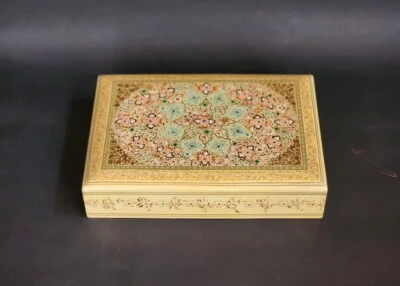 Personalized Bridesmaid gift box and Groomsmen Gifts: Handmade Paper Mache Box with Kashmir Carpet Art and Lacquered Finish