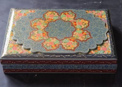 Real Gold Hazara Floral Art Lacquer Box - 10'' x 7'' x 2'' - Handcrafted Paper Mache from Kashmir