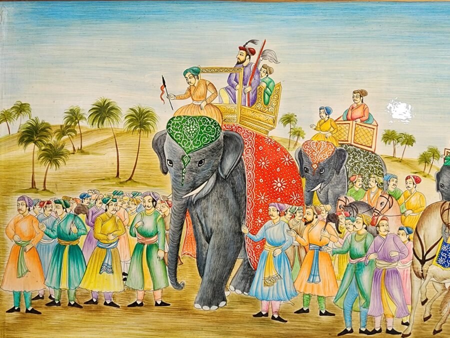 Regal Elegance Wall Art: Handmade Mughal Arts Elephant Infantry Wall Art, Perfect for Home and Office Décor
