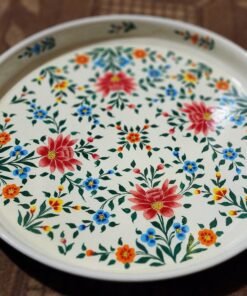 Round enamelware tray - custom serving art deco lacquered wedding Hand-painted gift made of steel-