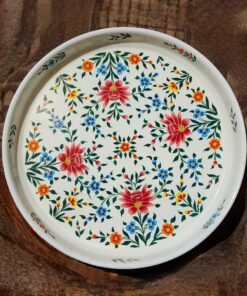 Round enamelware tray - custom serving art deco lacquered wedding Hand-painted gift made of steel-
