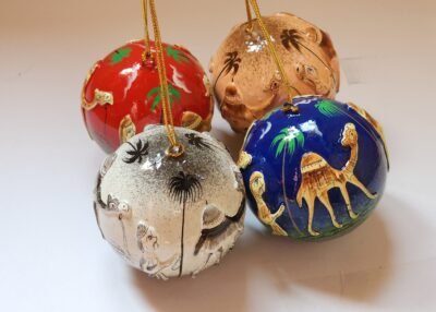 Set of 4 Handmade paper mache balls Hanging Baubles used as gift and for party decor and craft balls and hanging decor balls