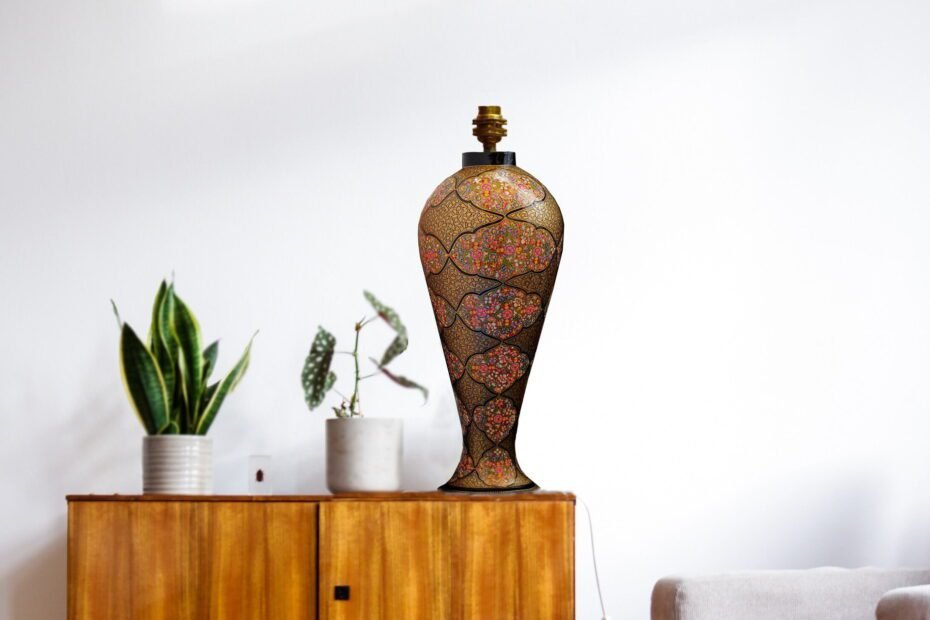 Table lamp base Vintage home decor art, Made in Kashmir from papier mache-