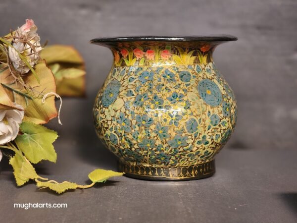 Vintage Real Gold Antique Round Vase - Handmade Paper Mache Painted in Kashmir India, Perfect for Housewarming and Vintage Decor (1990s)