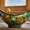 Vintage brass fruit bowl for kitchen decor, real gold artwork-
