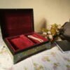 Wedding keepsake box with lock, Flower and bird theme jewelry box, Wooden Real gold painted trunk-