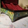 Wedding keepsake box with lock, Flower and bird theme jewelry box, Wooden Real gold painted trunk-