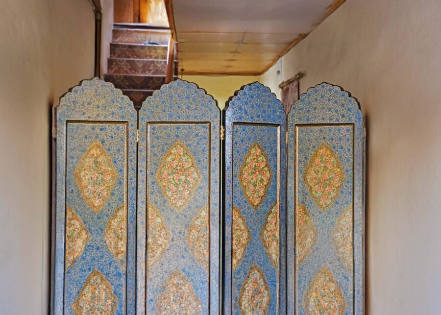 wall divider floral blue2 Floral Wooden Room Divider - Dual Art Themes, Floral Masterpieces-paper mache Kashmir