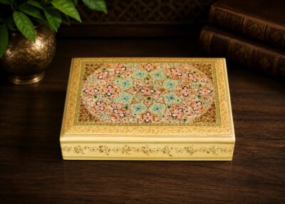 Personalized Bridesmaid gift box and Groomsmen Gifts: Handmade Paper Mache Box with Kashmir Carpet Art and Lacquered Finish